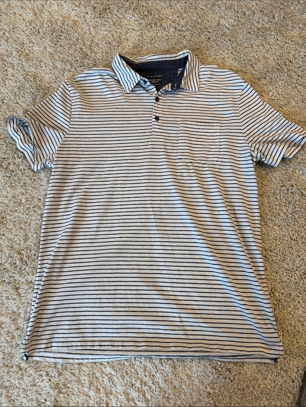 Banana Republic Factory White and Navy Thin-Strip Polo